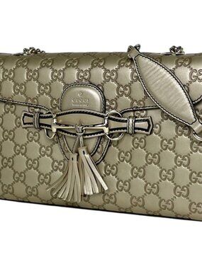 Gucci Guccissima Emily Chain Shoulder Bag Horsebit Tassel Bag Leather Gold